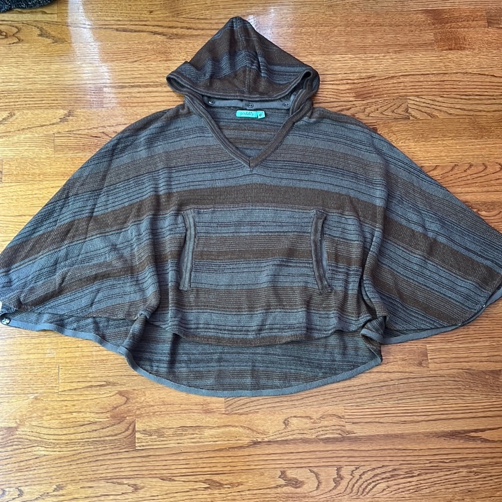 Goddis Neutral Striped Hooded Poncho